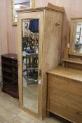 A pine single wardrobe with mirrored door and pine chest with dressing mirror W.56cm and W.74cm