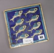 A 19th century Quajar tile with fish 20 x 20cm