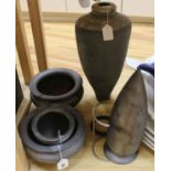 Keith Munro, three items of matt grey stoneware pottery, an amphora vase by Mick Morgan and