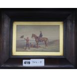 Orlando Norie, watercolour, lancers signalling from a hilltop, signed, 10 x 16cm