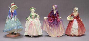 Four Royal Doulton figures: Sweet Anne HN1496, Janet HN1537, Pantalettes HN1362 and Camille HN1648
