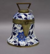 A Victorian brass mounted pottery "bell" biscuit box height 20cm