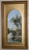 J.E. Bonner, pair of oils on card, lake scenes, signed and dated '82, 43 x 19cm