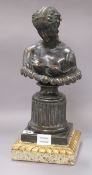 A bronze metal bust of Clytie, on marble plinth height 42cm