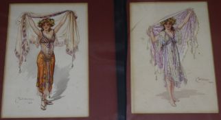 William Charles John Pitcher (1895-1925), signed "C.Wilhelm", two theatre female costume designs,