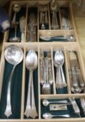 A quantity of assorted plated flatware and a novelty pig condiment set