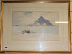 John Baragwanath King (1864-1939), watercolour and gouache, St Michael's Mount with beached