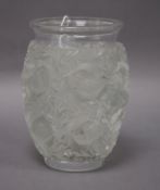 A Lalique 'Bagatelle Sparrow' vase, of ovoid form, having all-round relief-moulded frosted