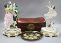 Two musical figure groups, a Chinese box and a Russian wall plate