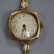 An lady's early 20th century 9ct gold Rolex manual wind wrist watch.