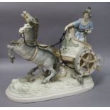 An Italian porcelain group of a figure, chariot and horses, height 34cm (a.f.)