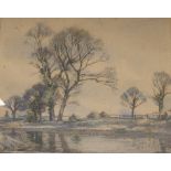 William Thomas Wood (1877-1958), charcoal, Winter landscape, 35.5cm x 40.5cm