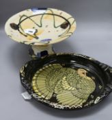 Sandy Brown (b. 1946), a ceramic comport and a 1989 studio pottery oval 'Turkey' dish, the comport