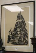 Chris White (20th century), monochrome lithograph, 'The Edifice' [Highgate Church], signed,