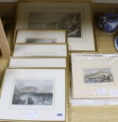 Five assorted framed steel engravings, views on the Kent and Sussex coast and a group of unframed