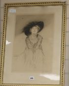 Continental School, drypoint etching, portrait of a seated woman, indistinctly signed in pencil,
