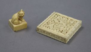 A 19th century Chinese ivory seal and a canton ivory boxed puzzle