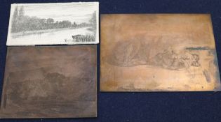 Three copper etching plates by TW Robinson and an etching of Lewes 1878 Largest 6.5 x 4.75in.