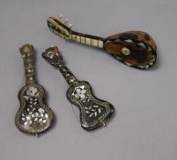A 19th century Italian miniature mandolin and two similar guitars the mandolin in tortoiseshell,