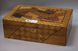 A Japanese parquetry veneered writing box length 42cm