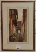 S.G. Williams Roscoe, watercolour, children putting out washing in a back street, possibly