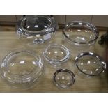 Three graduated Royal Copenhagen art glass bowls and three others