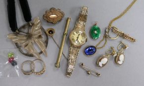 A group of minor gold and other jewellery and a wrist watch.