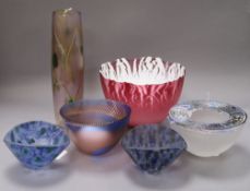 Malcolm Sutcliffe (b. 1954), a ruby and white overlay glass bowl and five other items of studio