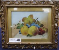W. Wrayworth, oil on opaque glass, still life of fruit