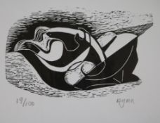 Eileen Agar, woodcut, 'The Embrace', signed and numbered 19/100, 11 x 17.5cm, unframed