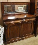 A Victorian mahogany chiffonier with raised mirror back W.121cm