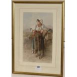 Guido Bach, watercolour, an Italian peasant girl, signed and dated 1884, 40 x 24cm