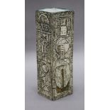 A Troika Pottery rectangular vase, grey ground, decorated with stylised motifs, height 22cm