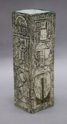 A Troika Pottery rectangular vase, grey ground, decorated with stylised motifs, height 22cm