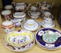 A collection of Regency ceramics to include a pair of Derby plates, trumpet vases, Imari wares,