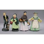 Four Royal Doulton figures: Daffy-Down-Dilly HN1712, Sairey Gamp HN2100, Uriah Heep HN2101 and The