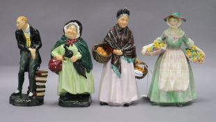 Four Royal Doulton figures: Daffy-Down-Dilly HN1712, Sairey Gamp HN2100, Uriah Heep HN2101 and The