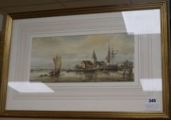 L* Dibby, watercolour, Bosham Harbour, Sussex, signed and inscribed, 17 x 38cm