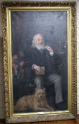 Late 19th century English School, oil on canvas, full length portrait of a seated gentleman with a