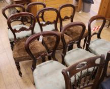 A set of five Victorian mahogany balloon back dining chairs and three similar chairs