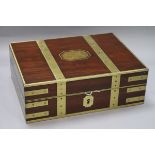 A 19th century mahogany and brass bound pistol box, adapted interior 25 x 33cm