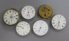 Six assorted pocket watch movements including Frodsham, Thomas Russell & Son, F. Hatton & Jules