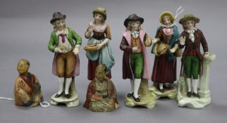 A group of seven Continental miniature figures, including a set of five Capodimonte figures and