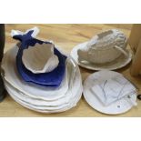 A collection of fish shaped and oval ceramics dishes, cheese slice and stand (7)