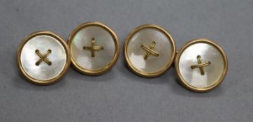 A pair of 9ct gold and mother of pearl cufflinks.