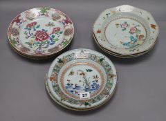 Eight Chinese export plates and dishes largest diameter 23cm