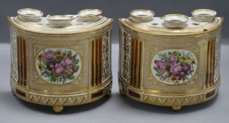 A pair of Derby floral painted bough pots height 19.5cm (both a.f.)