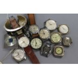 A 9ct gold Accurist wrist watch (af) and thirteen other assorted watches etc. including Longines