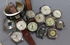 A 9ct gold Accurist wrist watch (af) and thirteen other assorted watches etc. including Longines