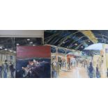 Libbi Gooch, three oils on canvas, station interiors and landscape, two signed, largest 61 x 76cm,